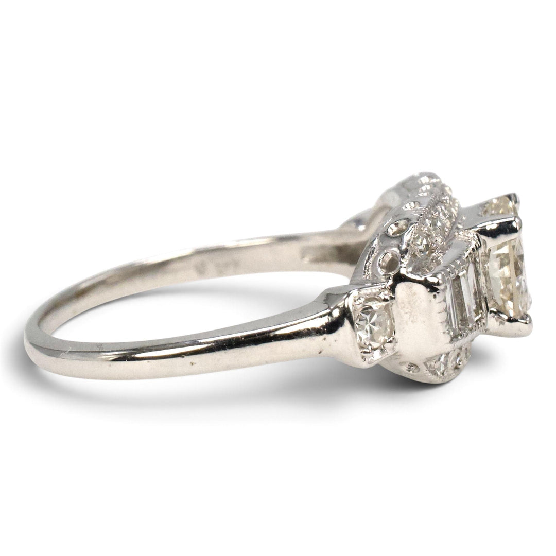 Art Deco 14K White Gold 0.95 Carat Old European Cut Diamond Ring
