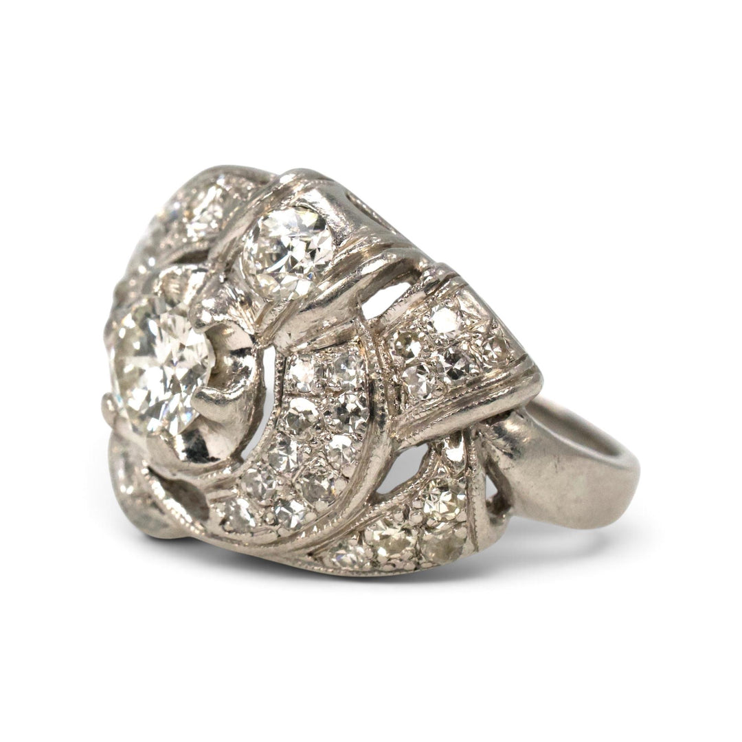 Art Deco Platinum Transitional Cut Diamond Ribbon Swirl Ring