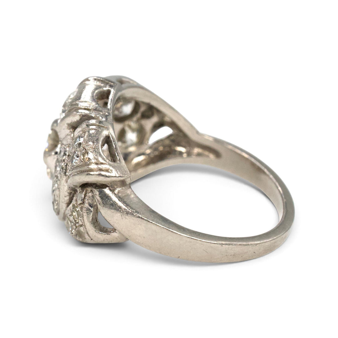 Art Deco Platinum Transitional Cut Diamond Ribbon Swirl Ring