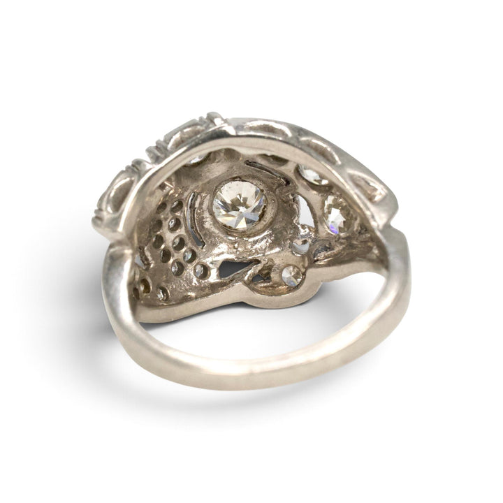 Art Deco Platinum Transitional Cut Diamond Ribbon Swirl Ring