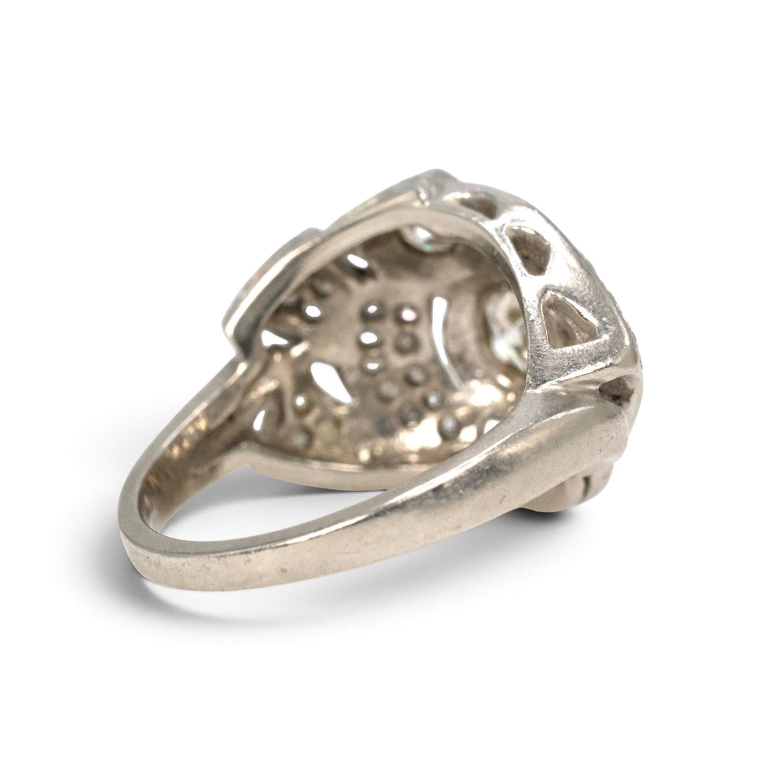 Art Deco Platinum Transitional Cut Diamond Ribbon Swirl Ring