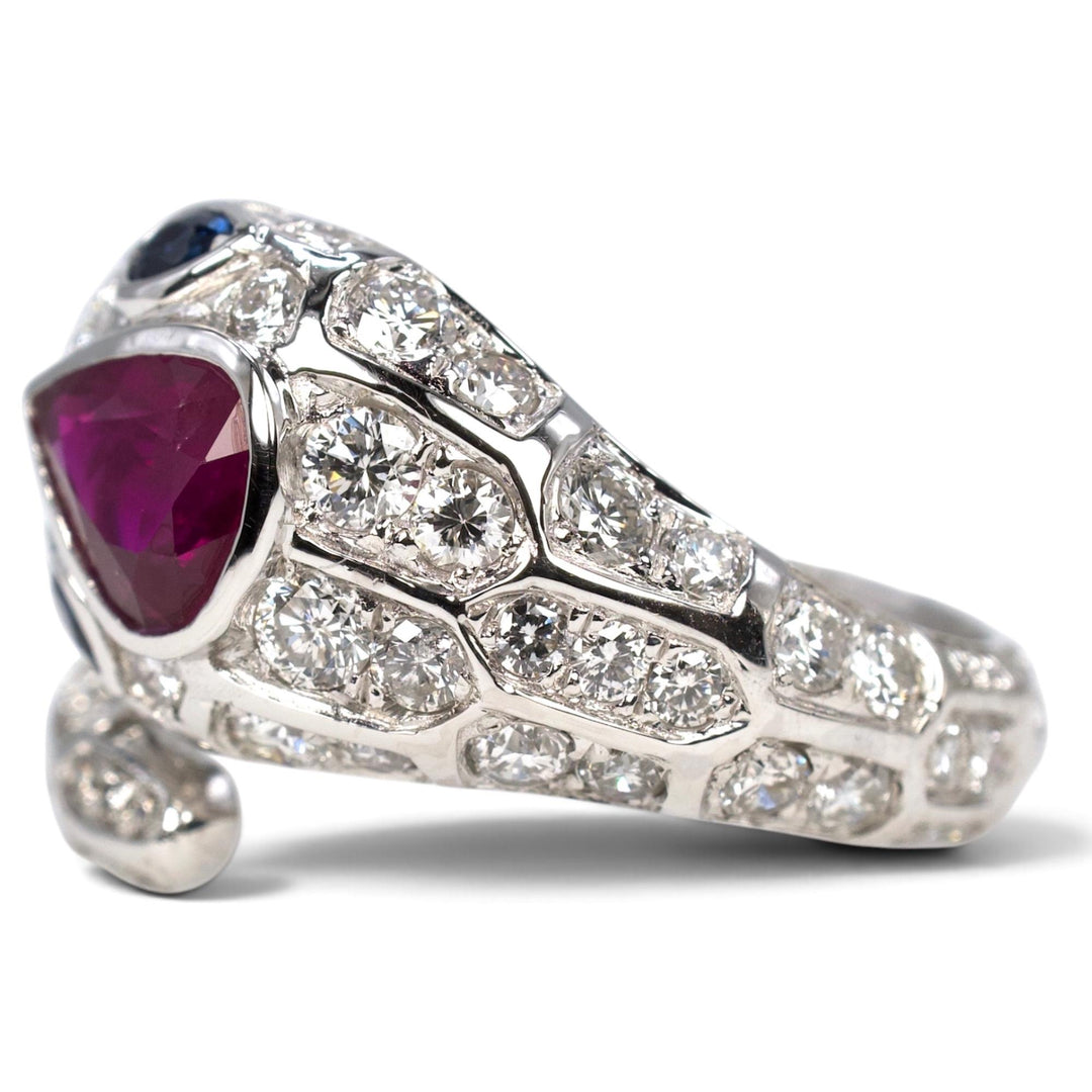 Platinum Pear Ruby, Sapphire &amp; Diamond Snake Ring