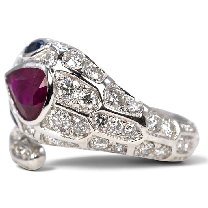 Platinum Pear Ruby, Sapphire &amp; Diamond Snake Ring