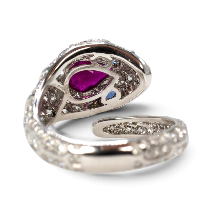 Platinum Pear Ruby, Sapphire &amp; Diamond Snake Ring
