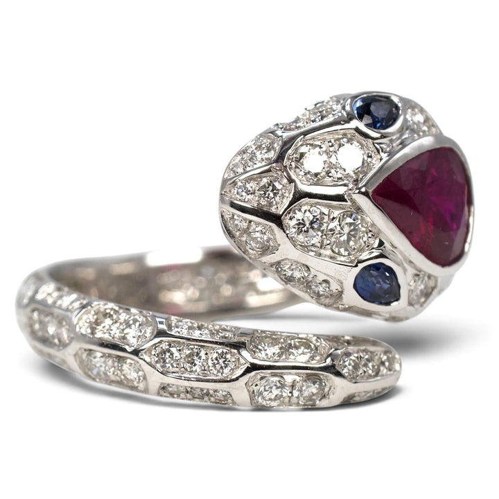 Platinum Pear Ruby, Sapphire &amp; Diamond Snake Ring