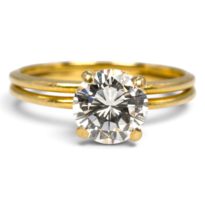 18K Yellow Gold 1.00 Carat Round Brilliant Diamond Double Band Solitaire