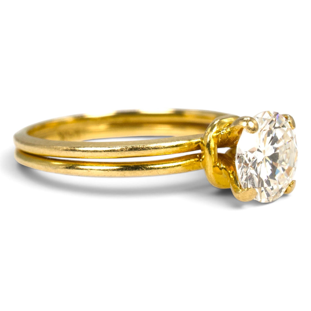 18K Yellow Gold 1.00 Carat Round Brilliant Diamond Double Band Solitaire