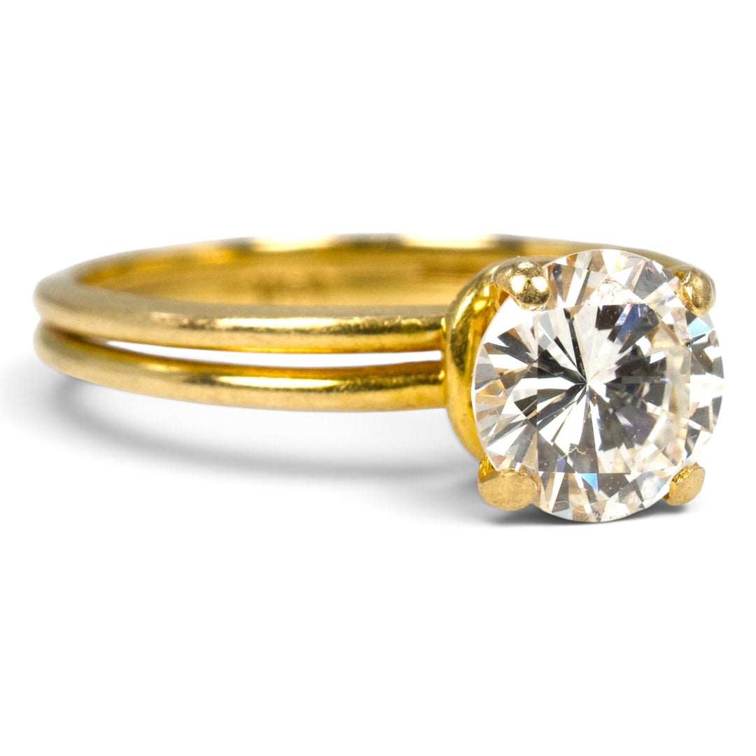 18K Yellow Gold 1.00 Carat Round Brilliant Diamond Double Band Solitaire