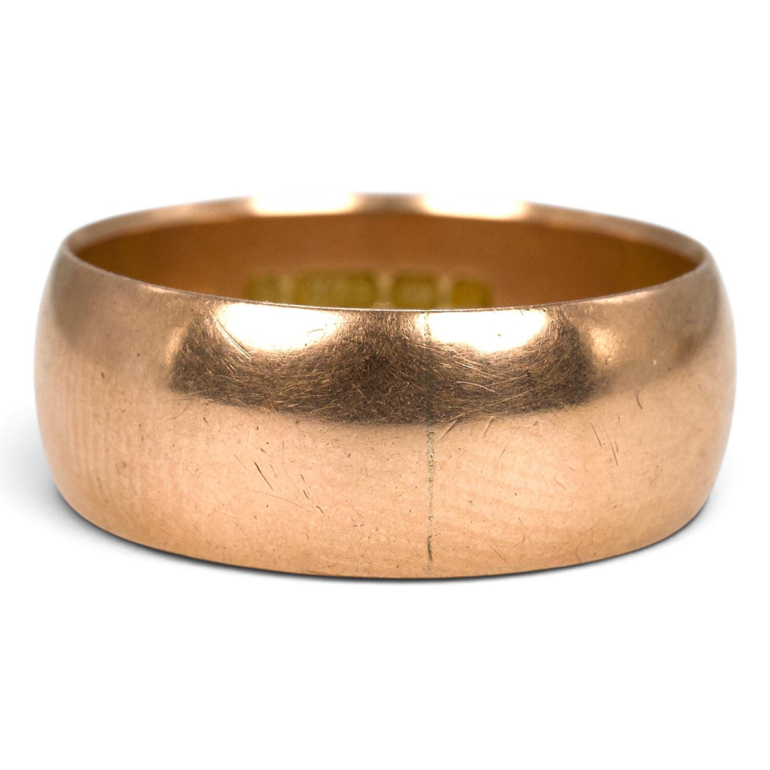 Antique Edwardian 9K Rose Gold Wide Wedding Band by Samuel Hope, Birmingham 1908