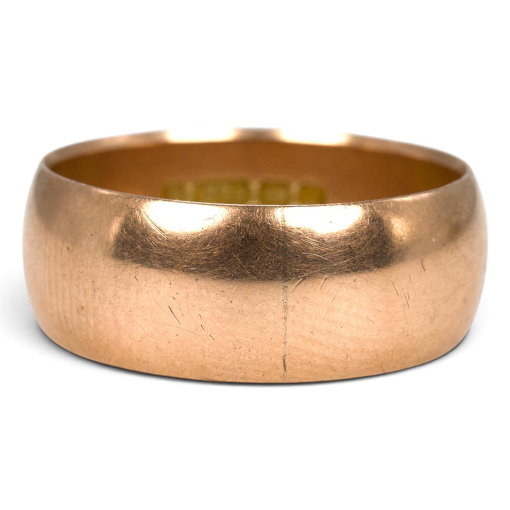 Antique Edwardian 9K Rose Gold Wide Wedding Band by Samuel Hope, Birmingham 1908