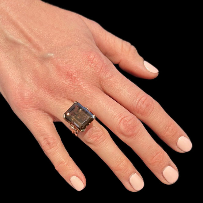Large Emerald Cut Smoky Quartz and Rose Gold Ring – A.J. Martin