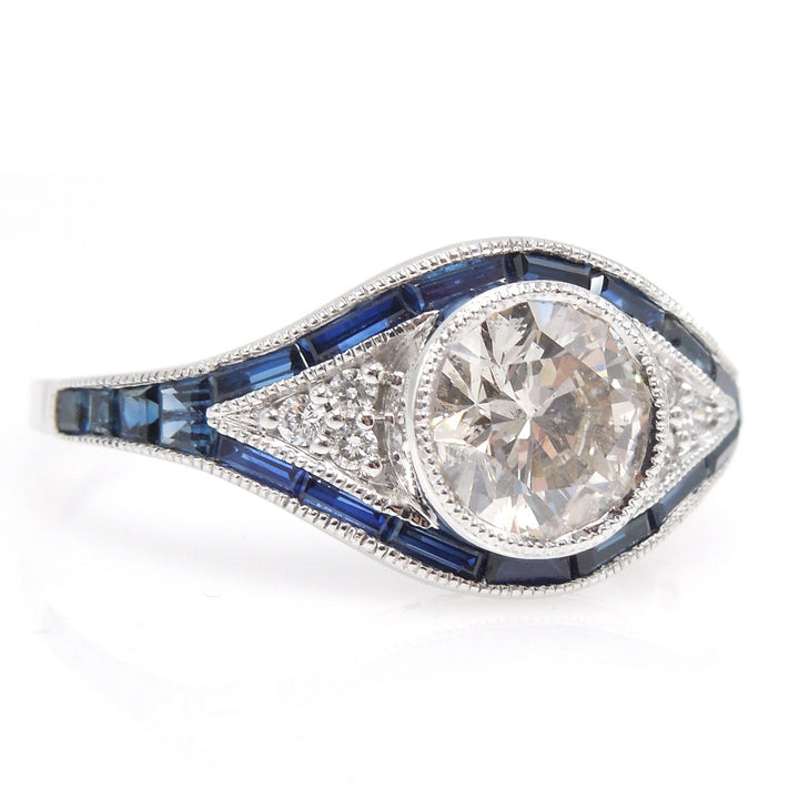 Eye Shaped Art Deco Style Light Carat with Calibre Cut Sapphires