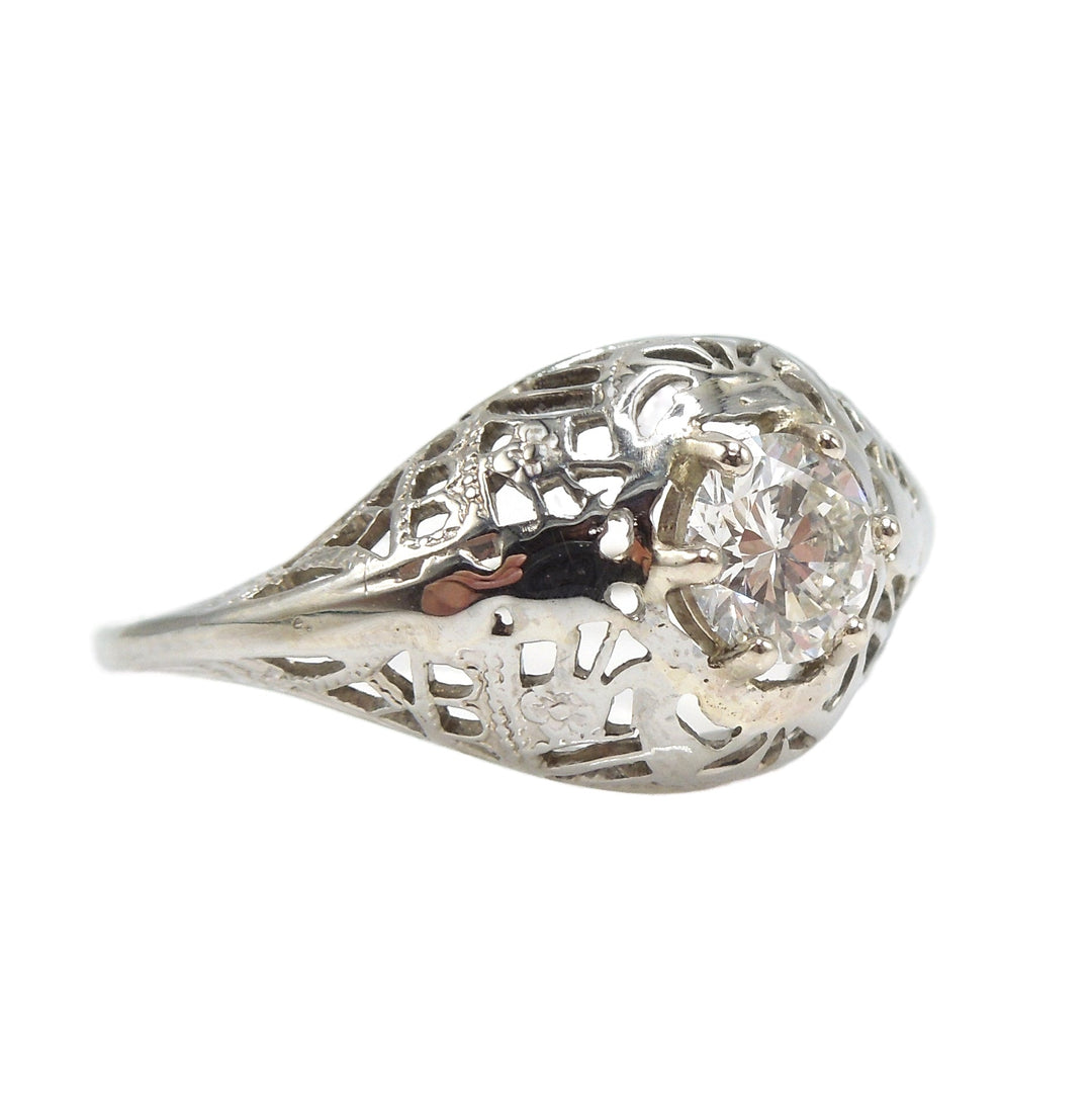 Half Carat Diamond in Beautifully Filigreed Art Deco Mounting
