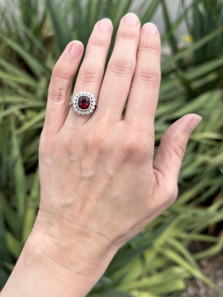Edwardian Style 2.78 Carat GIA Burmese Spinel and Diamond Halo White Gold Ring