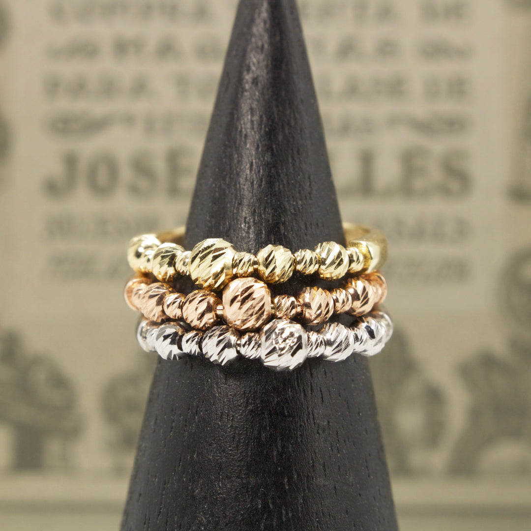 Diamond Cut Spinning Ball Rings in Rose Gold, Yellow Gold, and White Gold