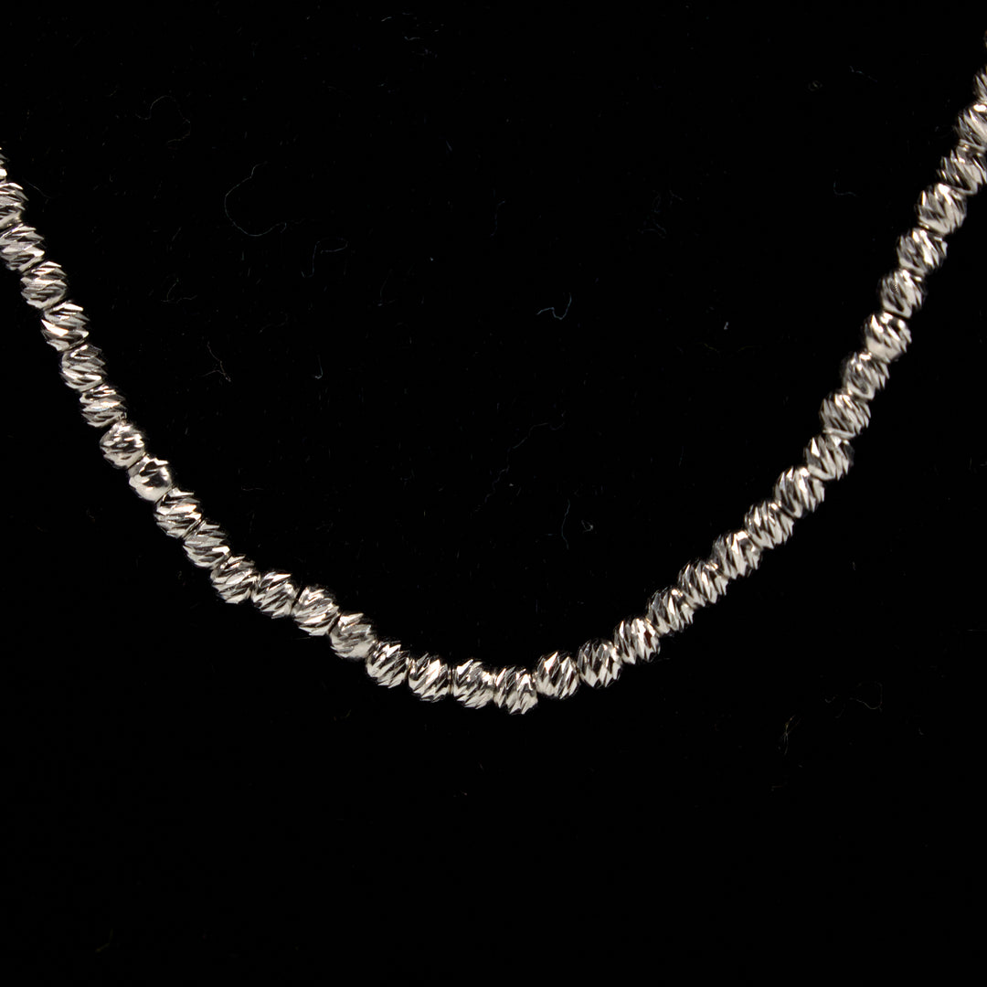 Adjustable Diamond Cut Beaded White Gold Necklace