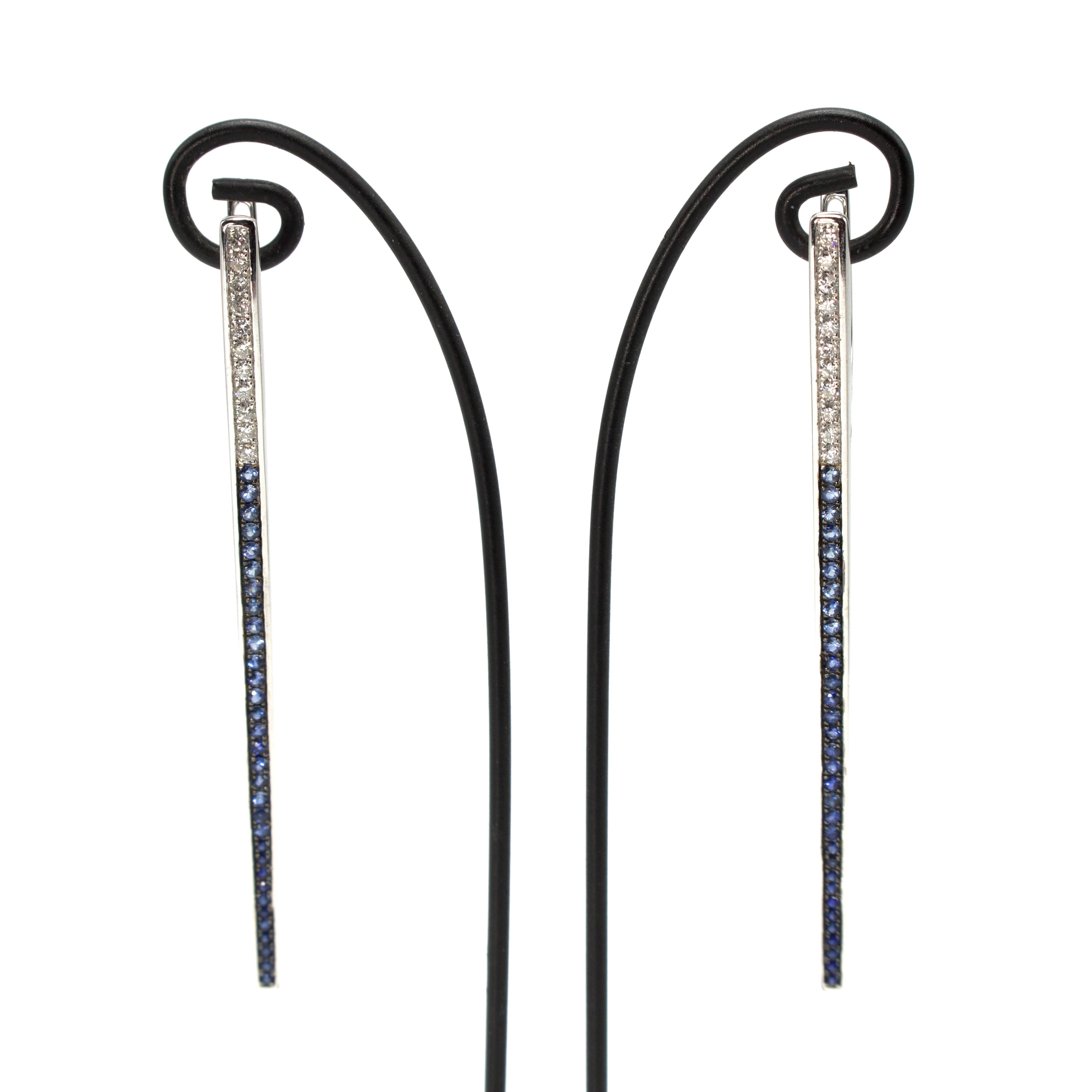 White Gold Diamond and Sapphire Ombre Bar Drop Earrings