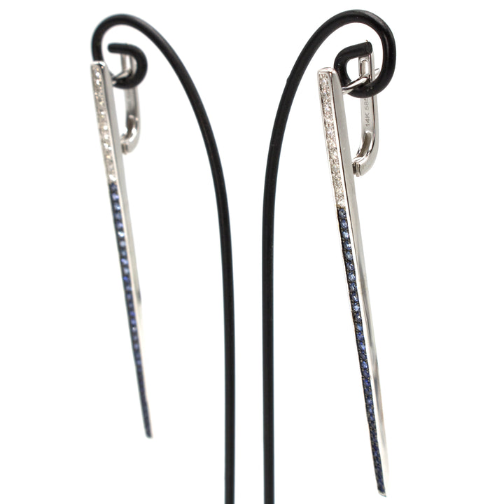 White Gold Diamond and Sapphire Ombre Bar Drop Earrings