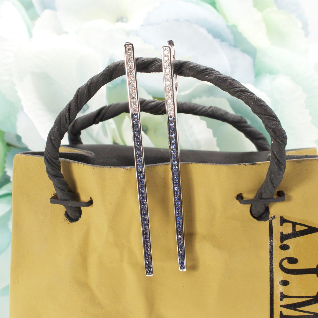 White Gold Diamond and Sapphire Ombre Bar Drop Earrings