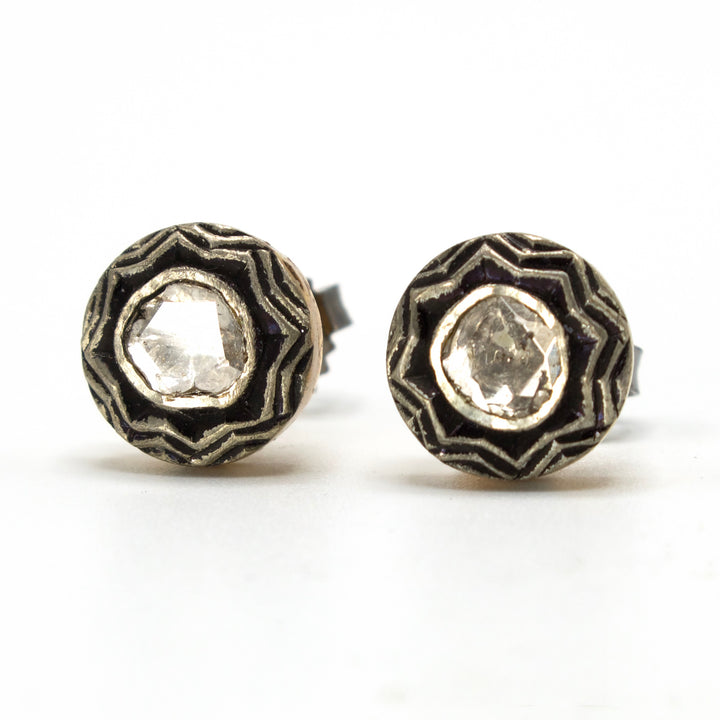 Macle Rose Cut Diamond Stud Earrings in Sterling and Vermeil