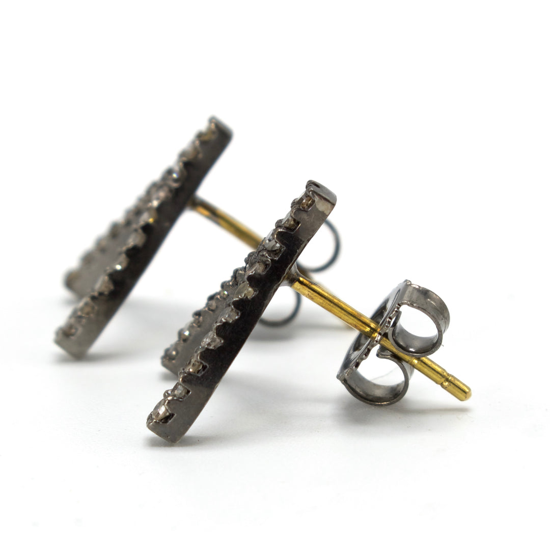 Brown Diamond Wishbone Earrings in Oxidized Sterling Silver and Vermeil