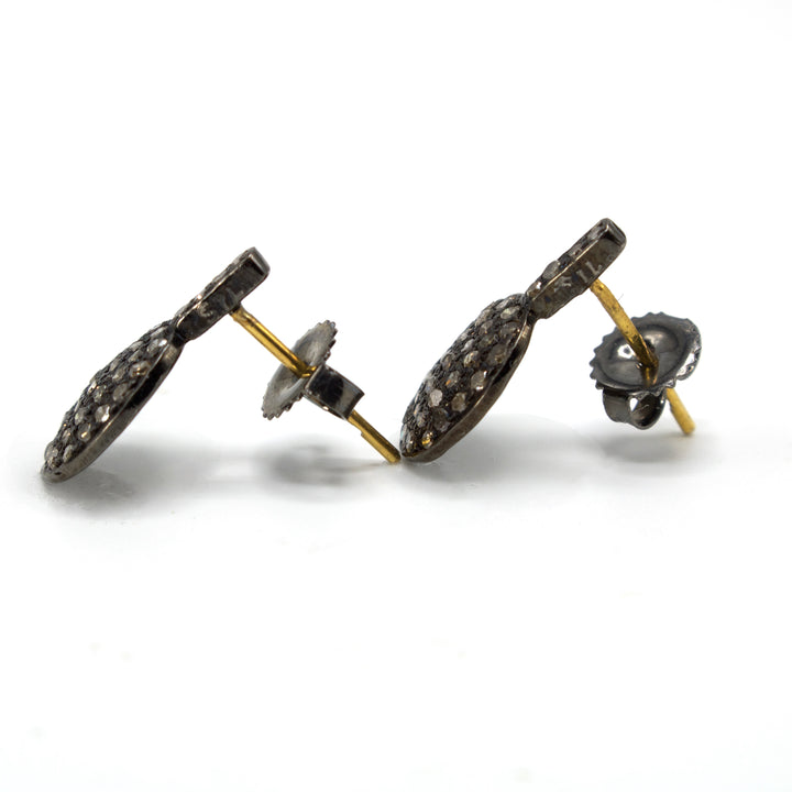 Brown Diamond Oval Cluster Drop Earrings in Oxidized Sterling Silver and Vermeil