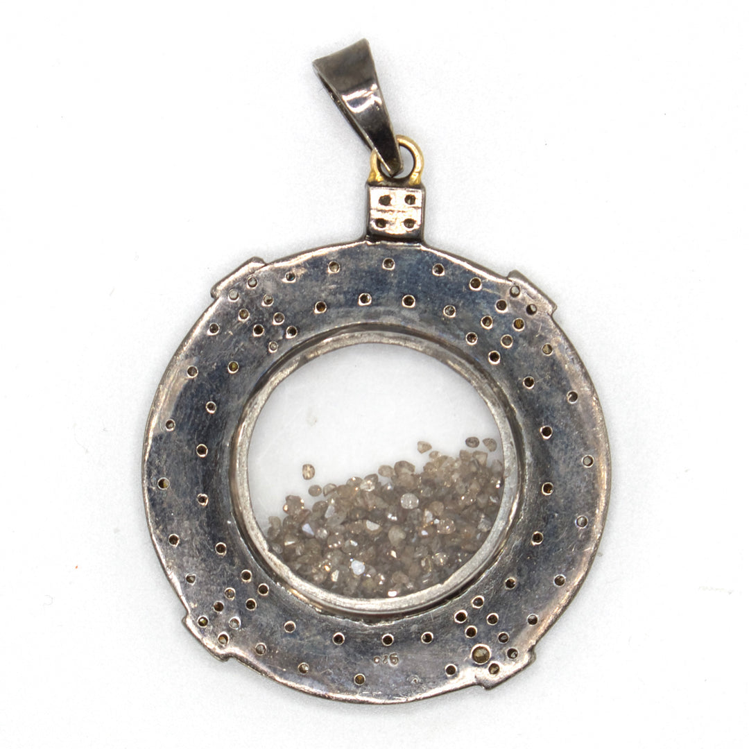 Large Diamonds under Crystal Pendant with Brown Diamonds in Sterling Silver