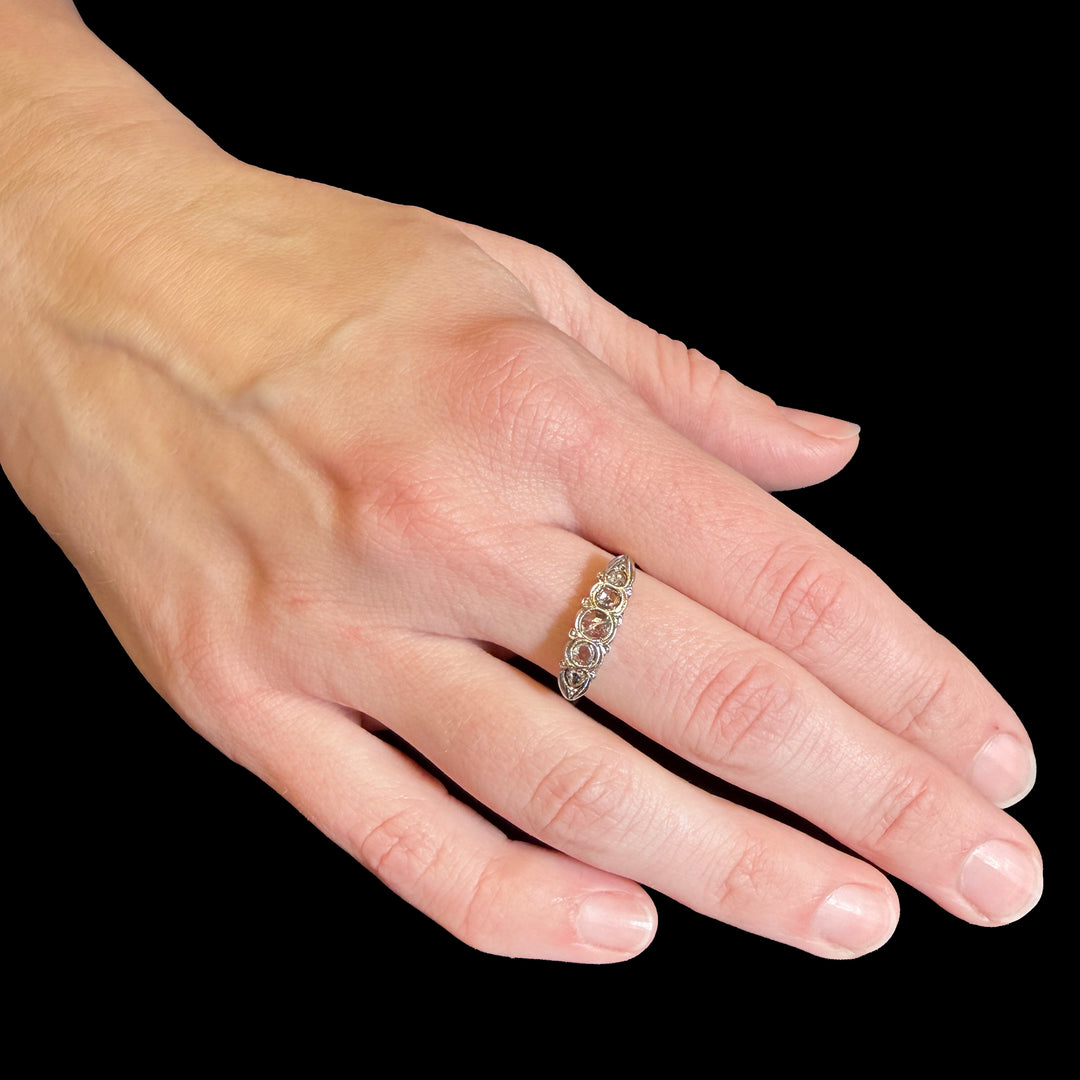 Antique Five Stone Rose Cut Diamond Ring in Gold and Silver