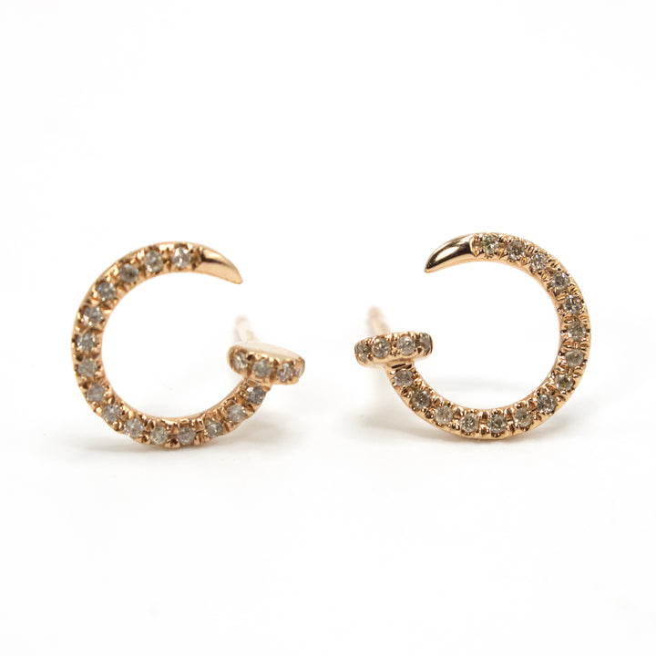 18K Rose Gold and Diamond Bent Nail Stud Earrings