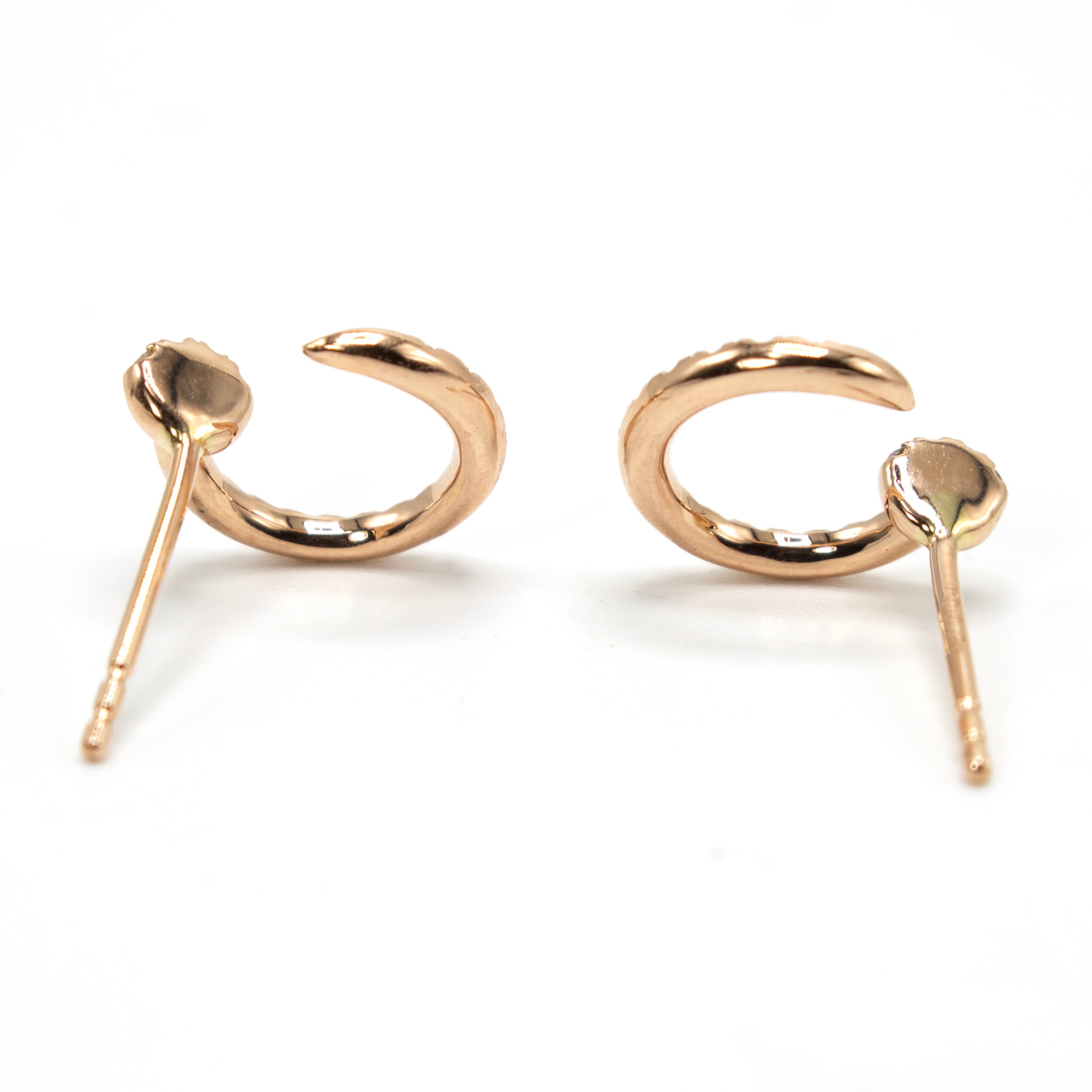 18K Rose Gold and Diamond Bent Nail Stud Earrings