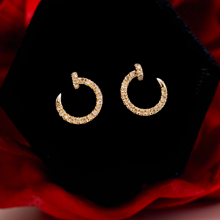 18K Rose Gold and Diamond Bent Nail Stud Earrings