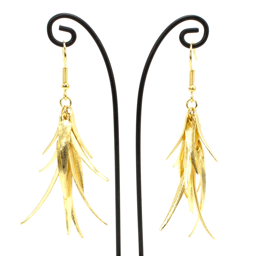 18K Gold Plated Brass Feather Style Drop Earrings