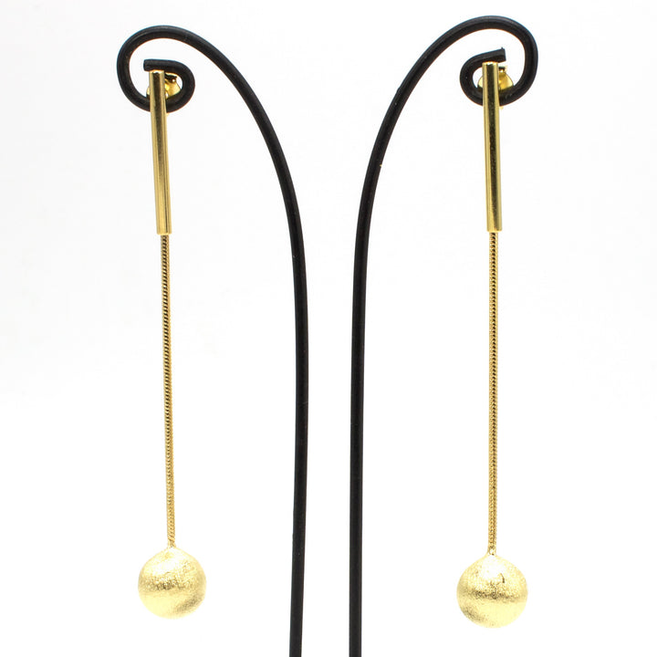 18K Gold Plated Brass Long Drop Earrings with Gold Ball