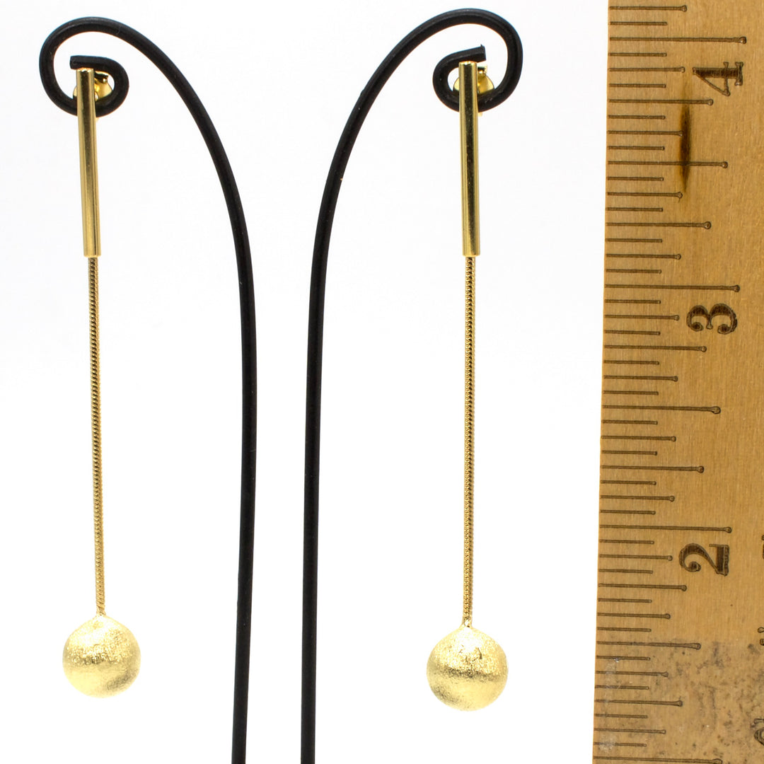 18K Gold Plated Brass Long Drop Earrings with Gold Ball