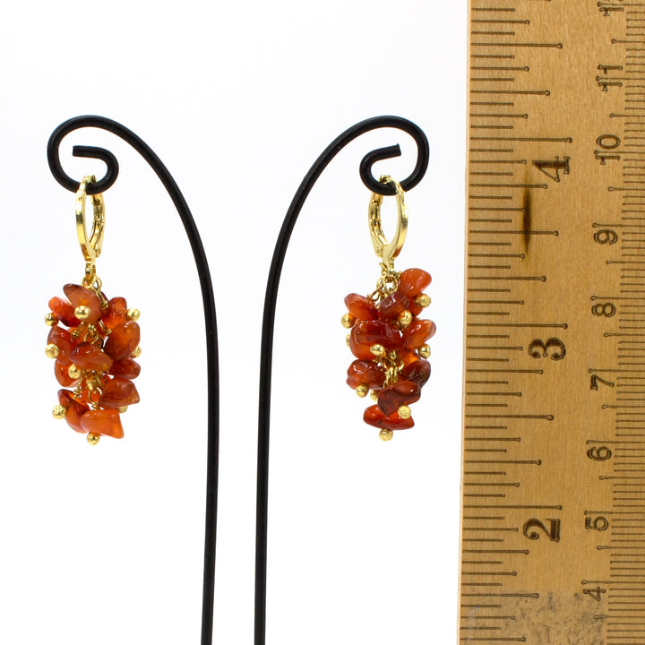 18K Gold Plated Brass with Red Stone Cluster Drop Earrings