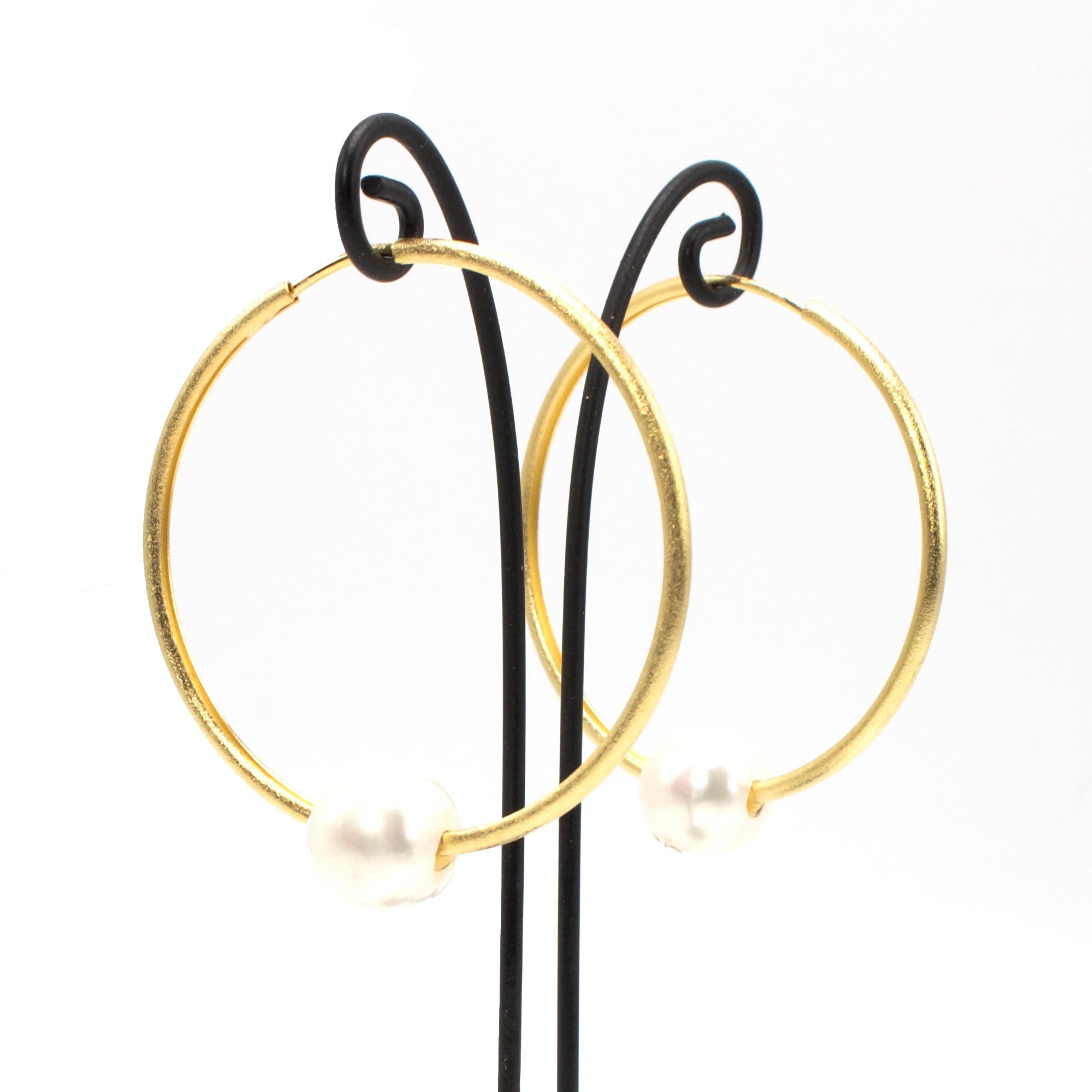 18K Gold Plated Hoop Earrings with Large Removable Freshwater Pearl