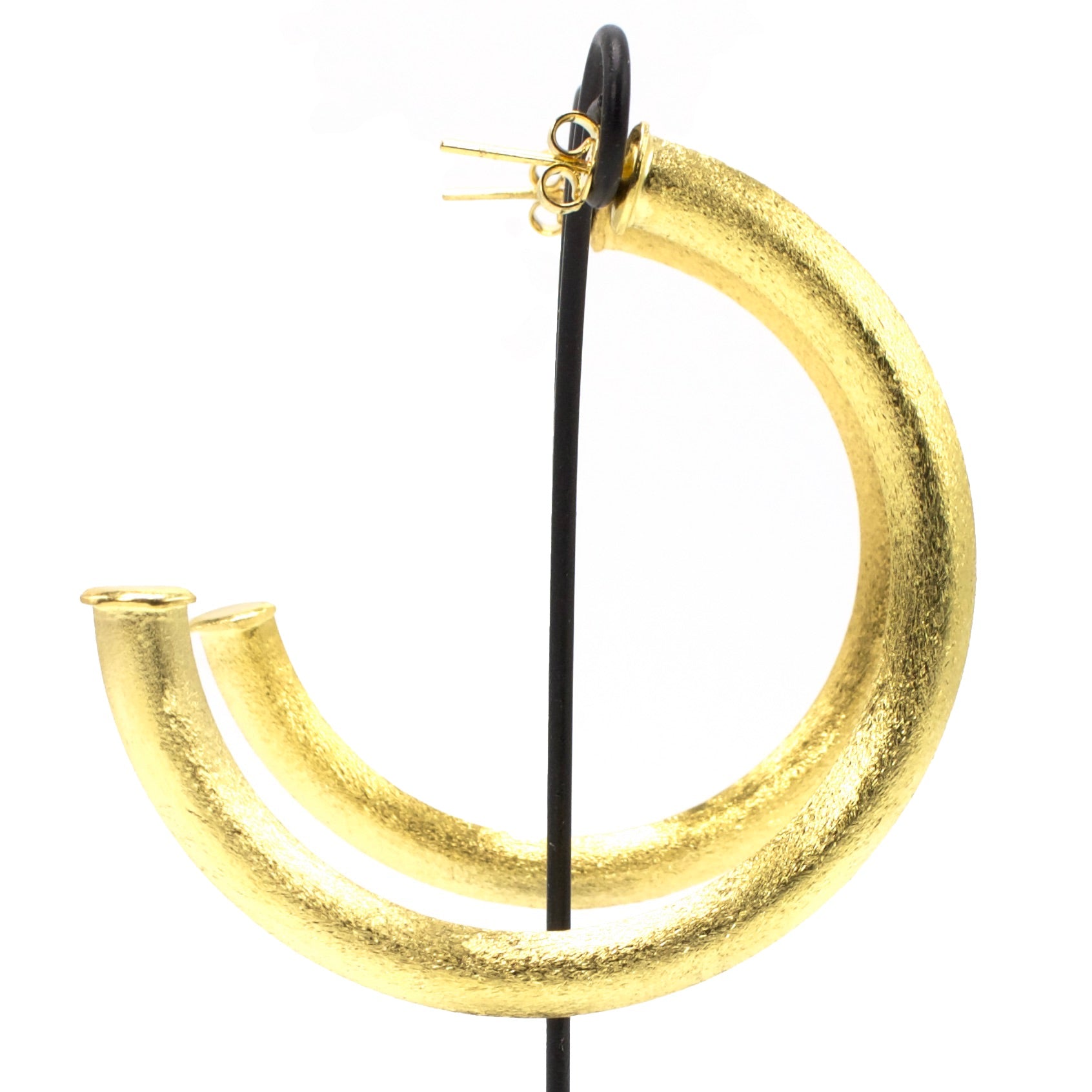 Large 18K Gold Plated Open Hoop Earrings with Brushed Finish