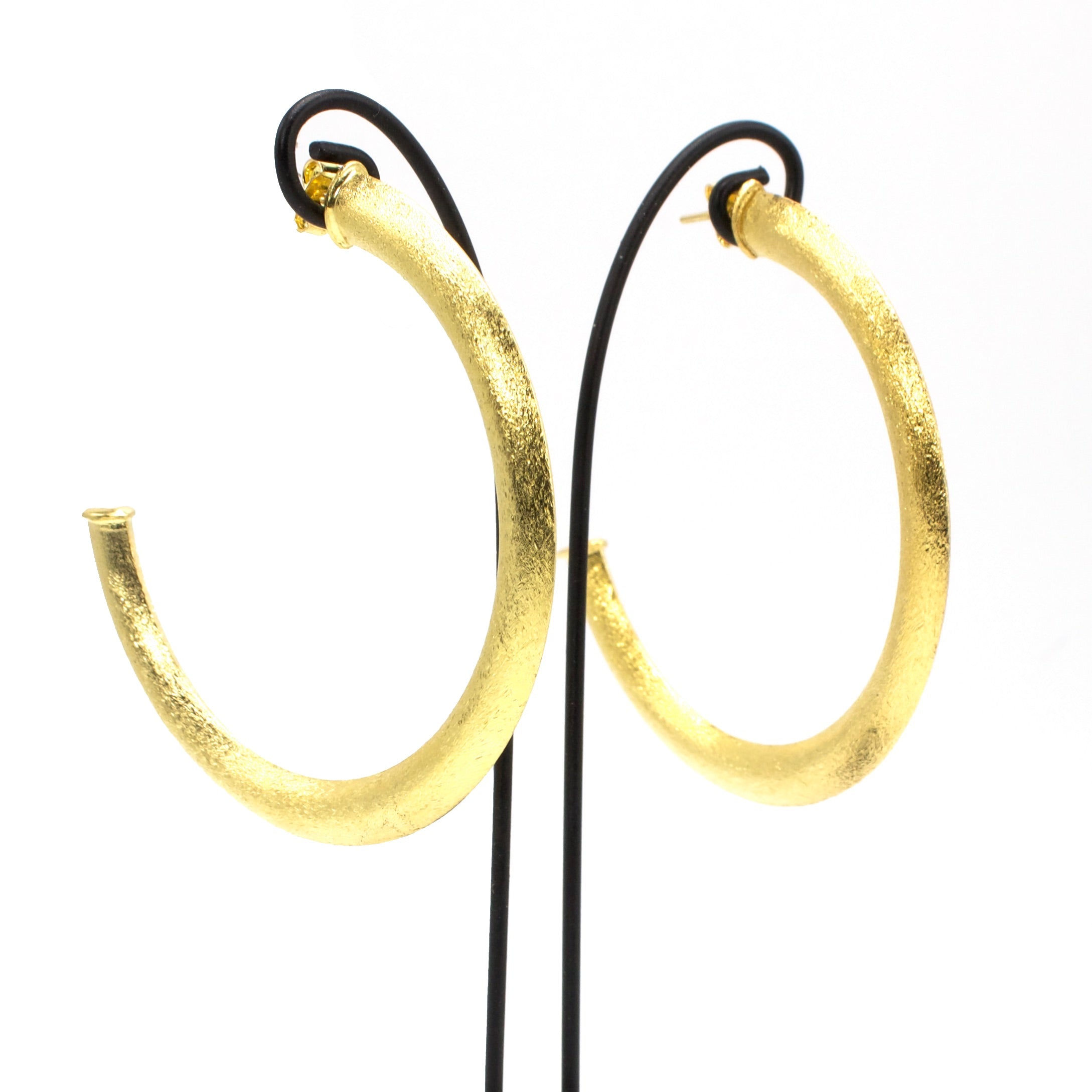 Large 18K Gold Plated Open Hoop Earrings with Brushed Finish