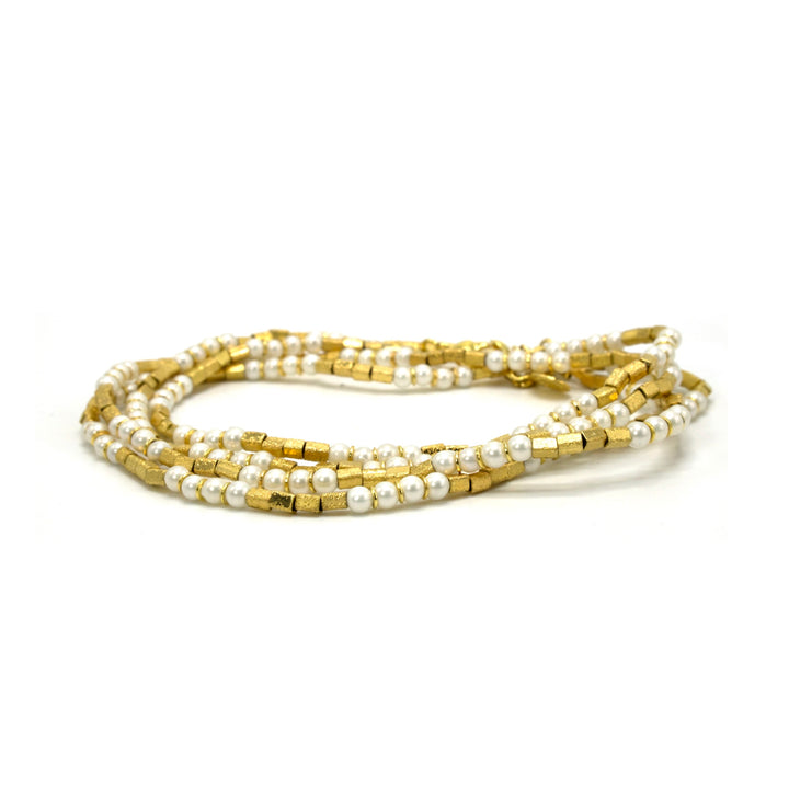 18K Gold Plated Brass and Freshwater Pearl Long Necklace/Bracelet