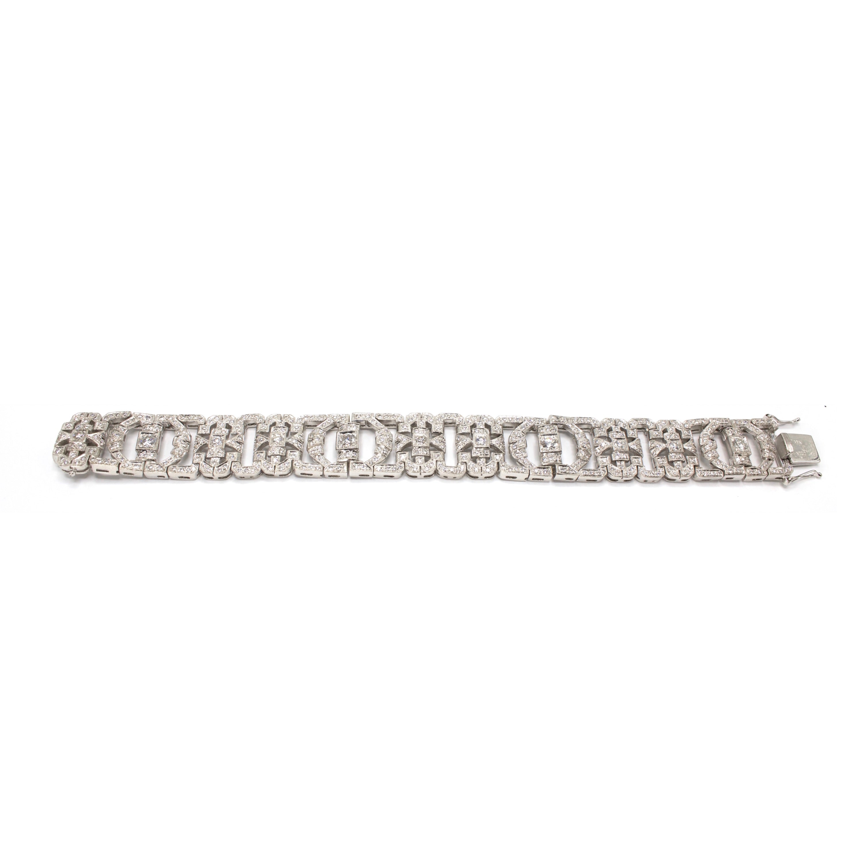 Estate Vintage Style 18K White Gold Link Bracelet with 4.00 Carats of Diamonds