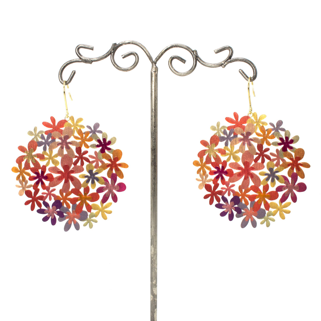 Gold over Brass Hand Enameled Spanish Floral Bouquet Earrings