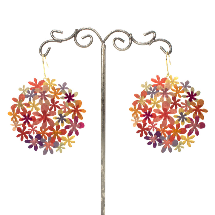 Gold over Brass Hand Enameled Spanish Floral Bouquet Earrings