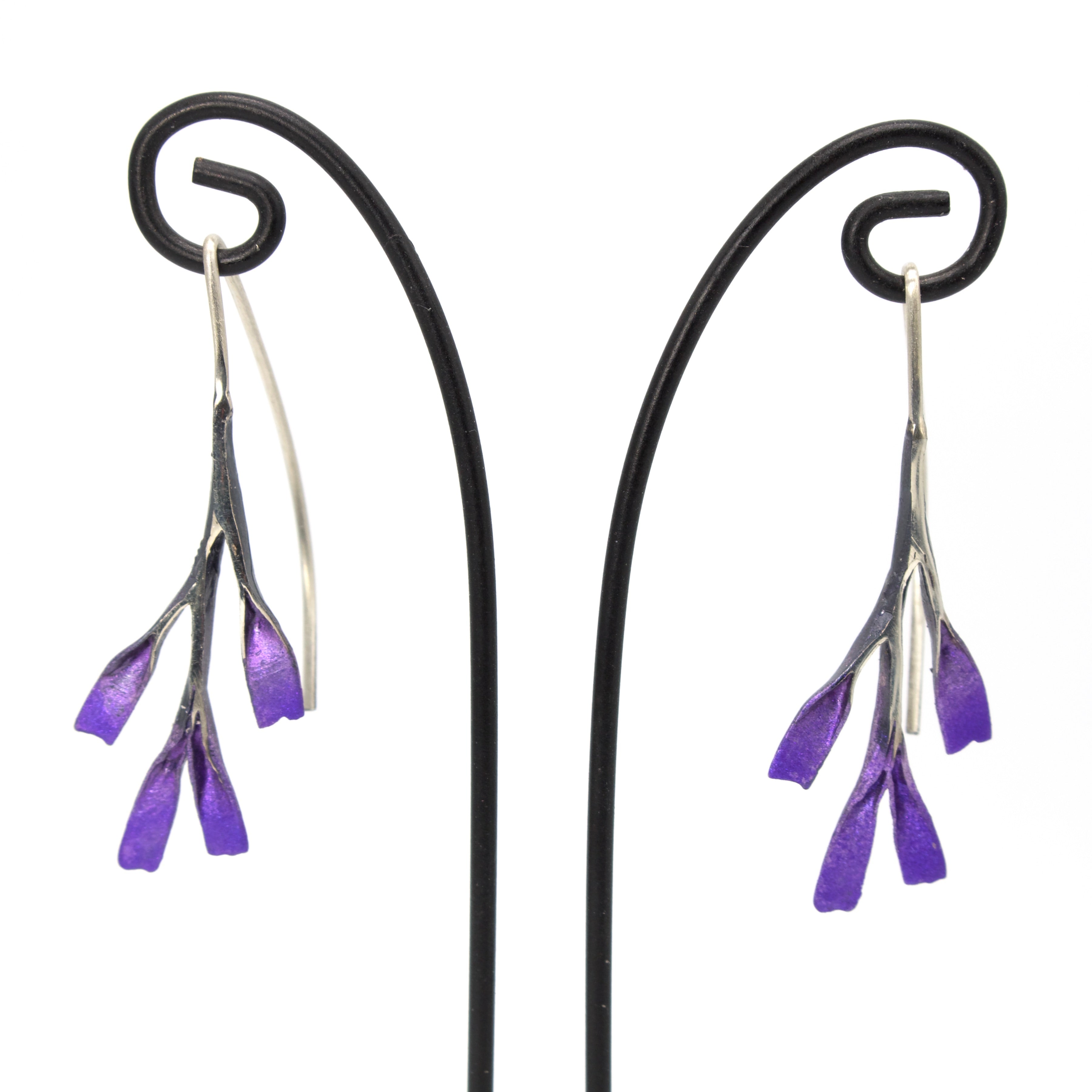 Sterling Silver Floral Inspired Purple Drop Earrings Dyed with Natural Pigments