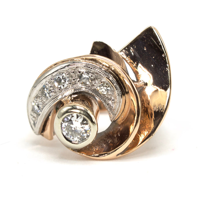 Estate 1940s Retro Diamond Fan Style Ring in 14K Rose Gold