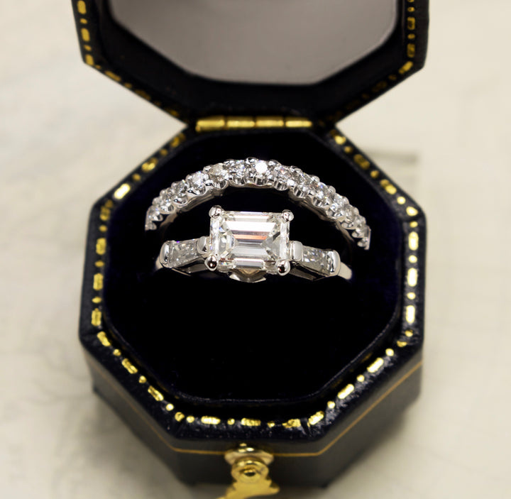 1.00 Carat East-West Emerald Cut Diamond Ring with Tapered Baguettes and Contoured Band