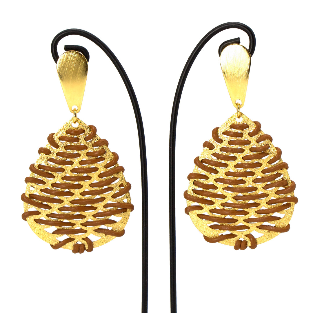 18K Gold Plated Leather Wrapped Drop Earrings