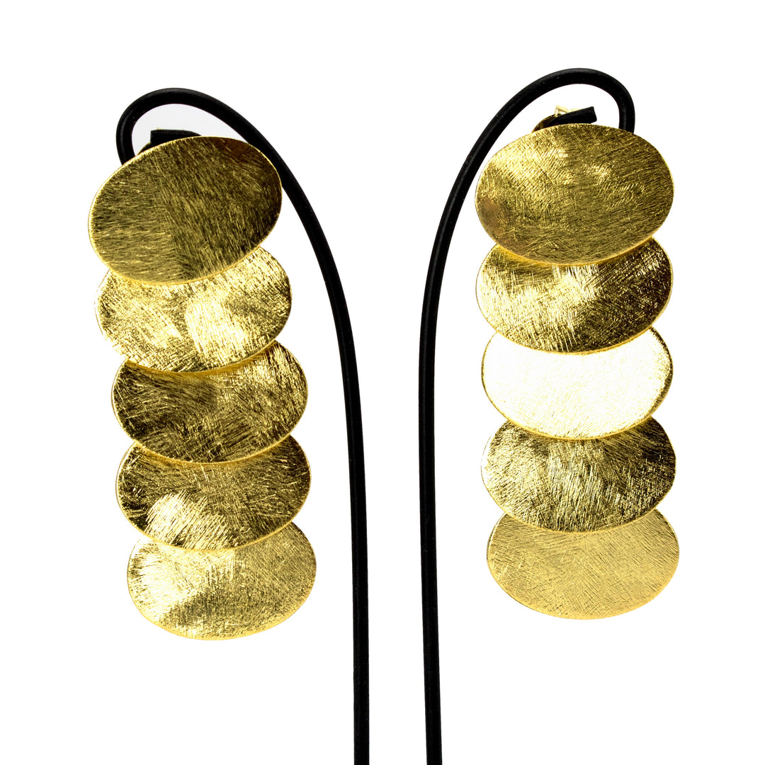 18K Gold Plated Stacked Oval Disc Drop Earrings