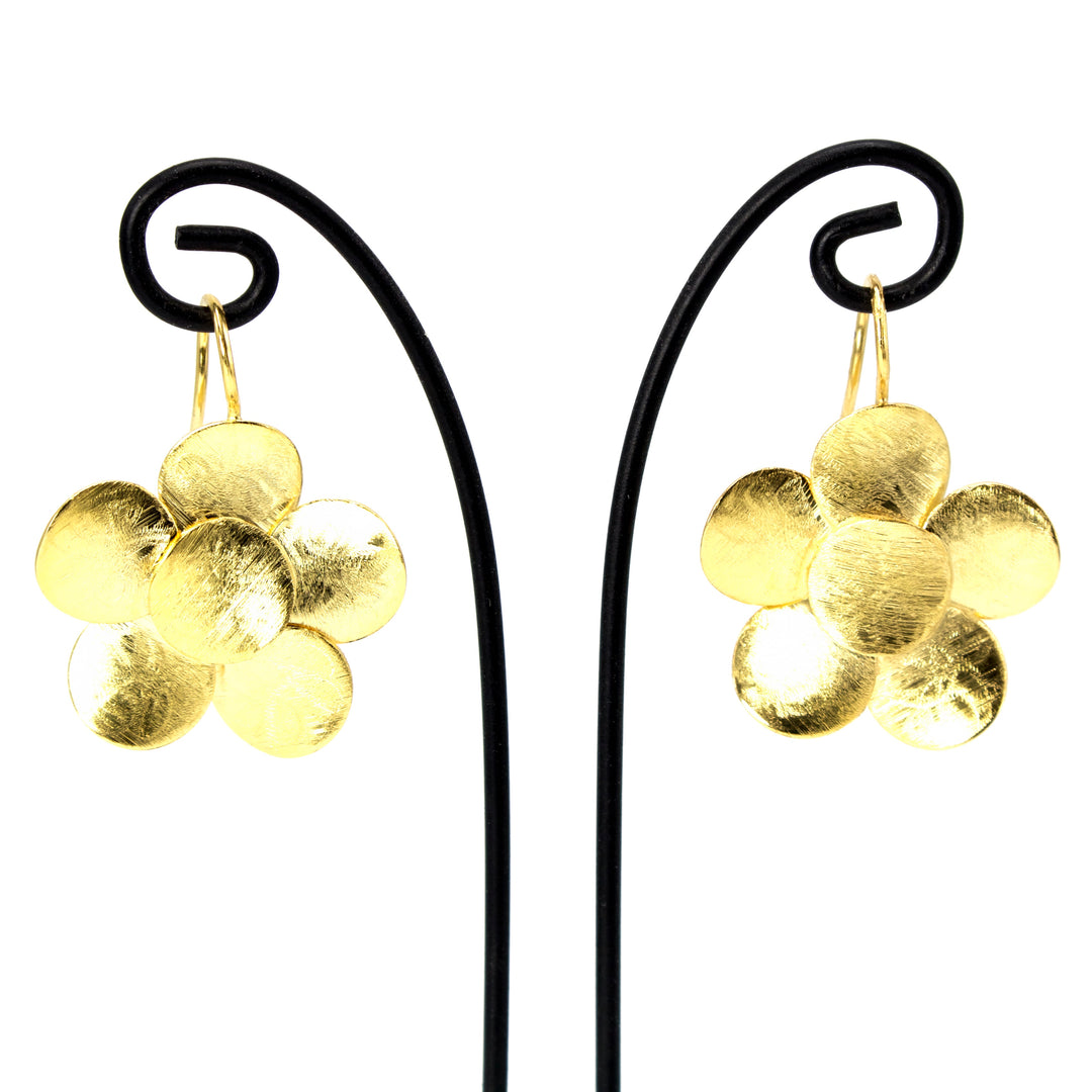 Gold over Brass Five Petaled Floral Drop Earring