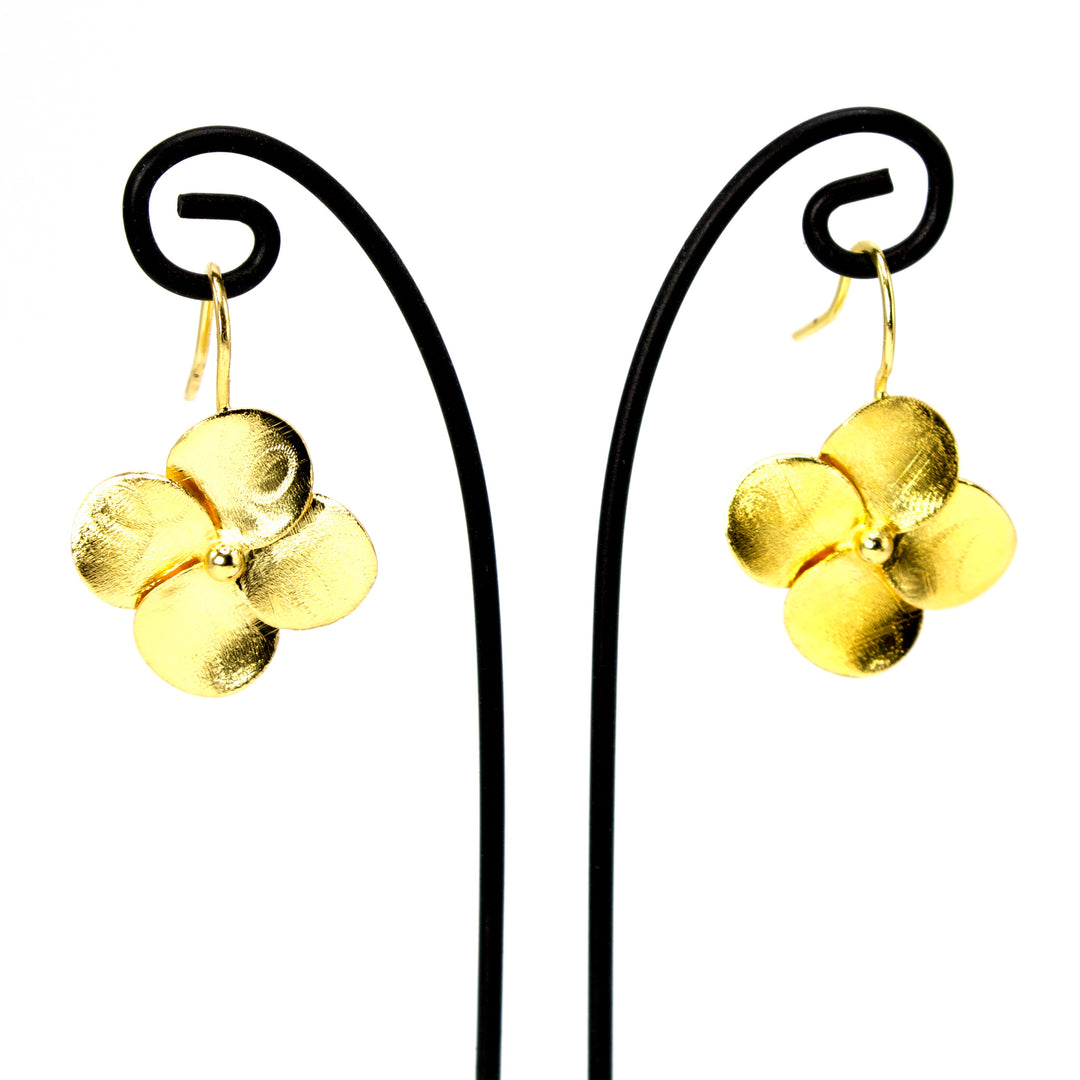 Gold over Brass Quatrefoil Floral Drop Earring