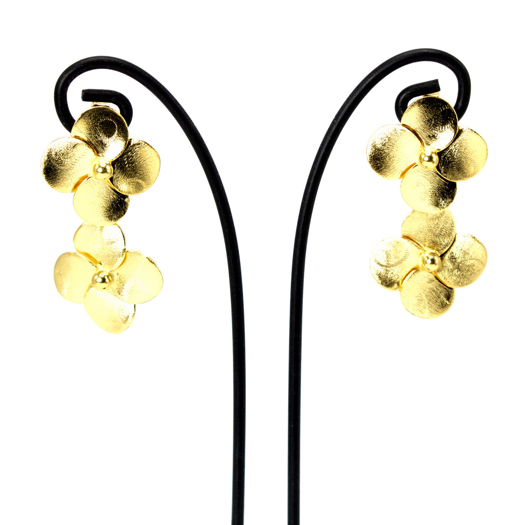 Gold over Brass Quatrefoil Floral Double Drop Earring